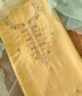 Hand Embroidered Muslin Silk Salwars by Ikhtirah (lime yellow)