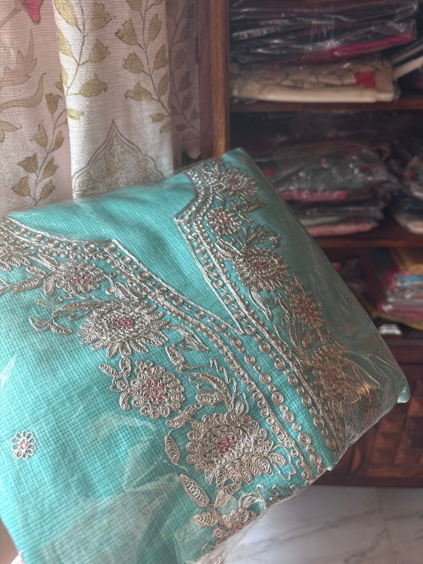 Handcrafted Mori worked Kota by Kota Salwars by Ikhtirah (Aqua) - Image 4
