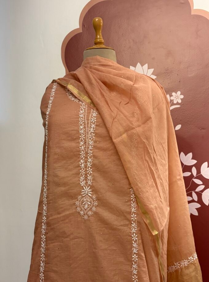Hand Chikankari Embroidered Pure Chanderi with Mukaish worked Salwar by Ikhtirah