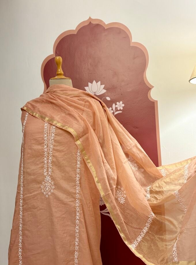 Hand Chikankari Embroidered Pure Chanderi with Mukaish worked Salwar by Ikhtirah