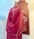 Hand Chikankari Embroidered Pure Chanderi with Mukaish worked Salwar by Ikhtirah (Pink)