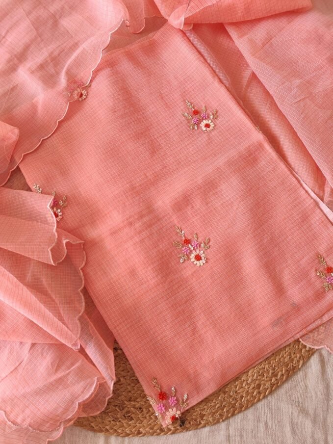 Floral Hand Embroidered Kota by Kota Salwars by Ikhtirah (Peach)