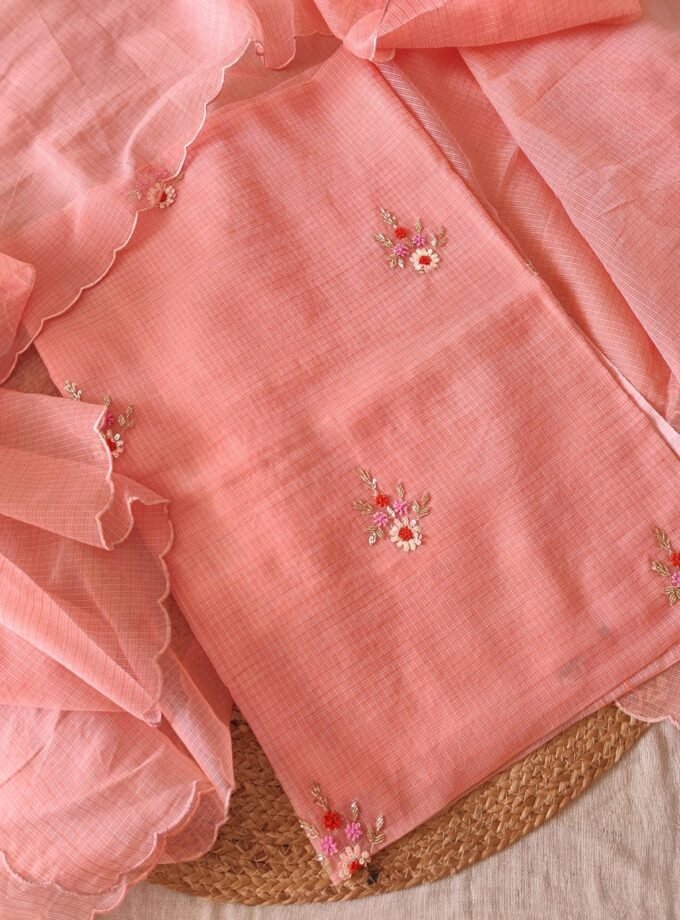 Floral Hand Embroidered Kota by Kota Salwars by Ikhtirah (Peach)