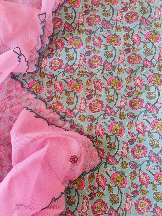 Pure Cotton Salwar with manually embroidered Kota Dupatta by Ikhtirah