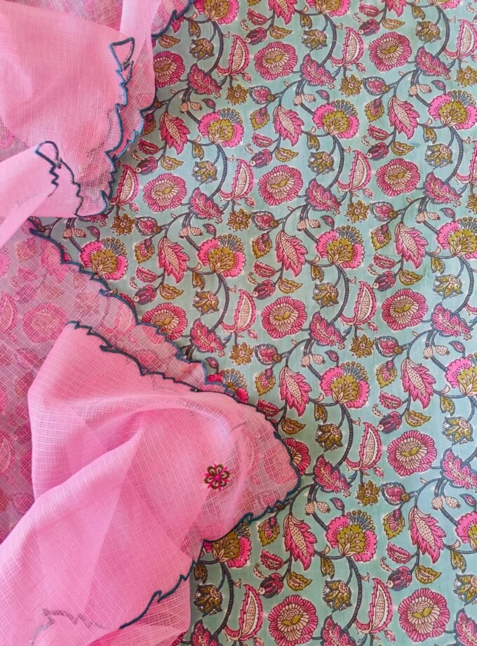 Pure Cotton Salwar with manually embroidered Kota Dupatta by Ikhtirah