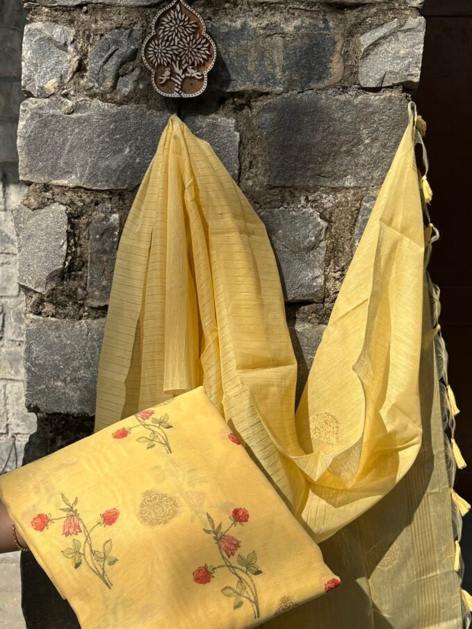 Floral Printed Zari Woven Jamdaani Chanderi Salwars by Ikhtirah