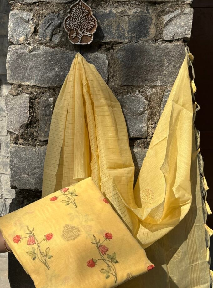 Floral Printed Zari Woven Jamdaani Chanderi Salwars by Ikhtirah