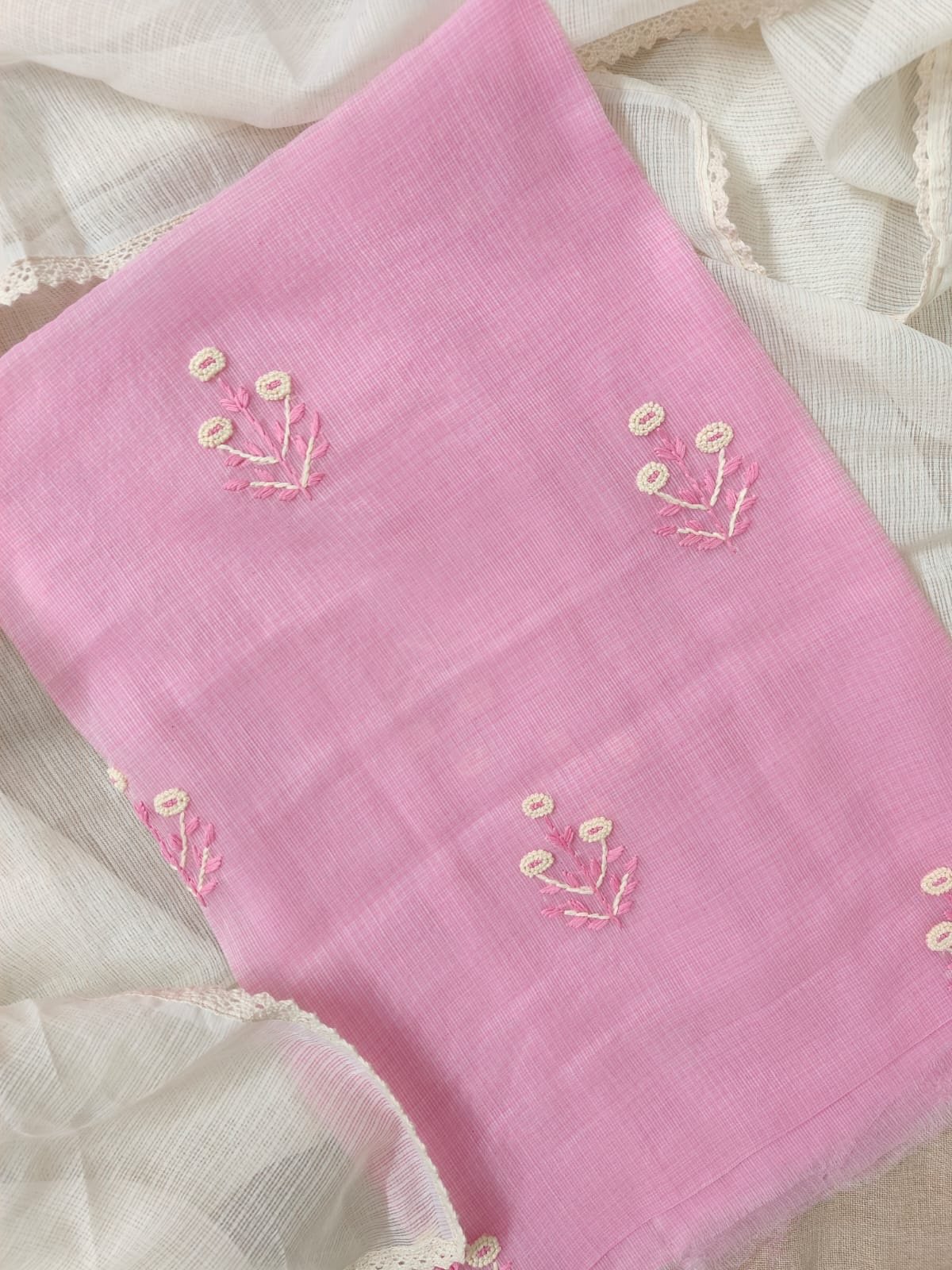 Hand Embroidered Kota Salwars by Ikhtirah (Pink) - Image 2