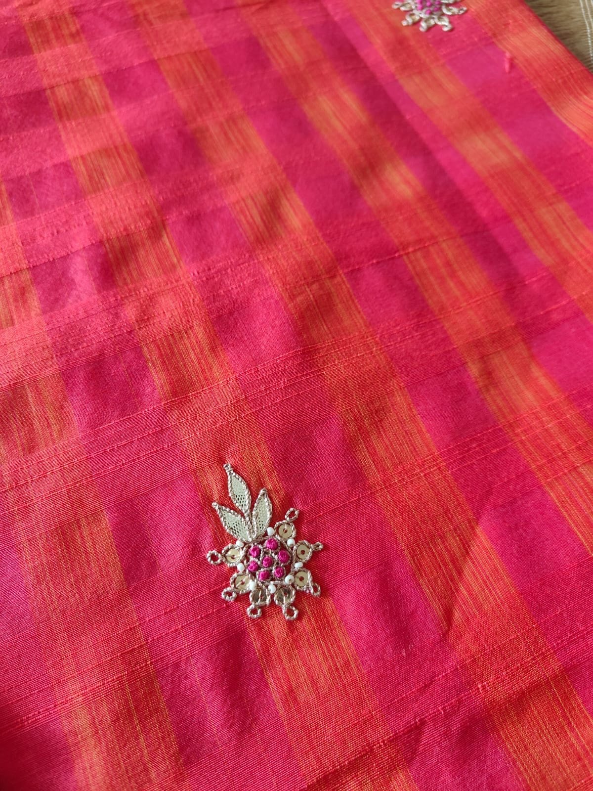 Hand Embroidered Gota and Thread Embroidered Handloom Checked Woven Chanderi Salwars by Ikhtirah - Image 3