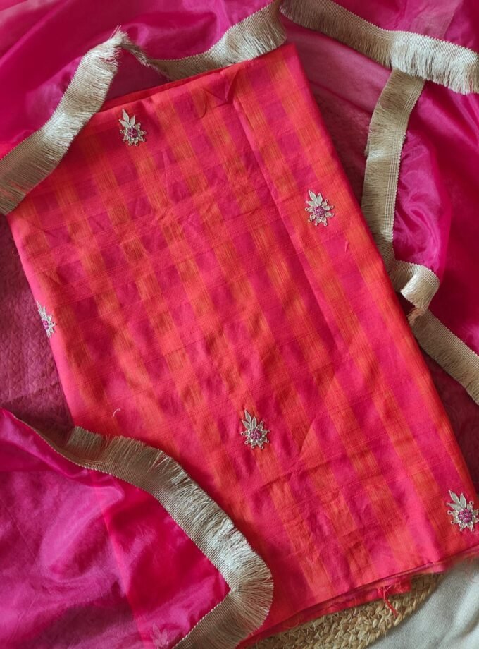 Hand Embroidered Gota and Thread Embroidered Handloom Checked Woven Chanderi Salwars by Ikhtirah