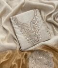 Real Mirror Worked Applique Embroidered Linen Chanderi Salwars by Ikhtirah