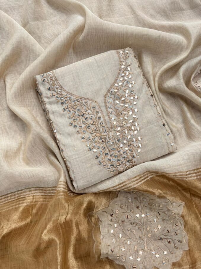 Applique Embroidered Linen Chanderi Salwars by Ikhtirah