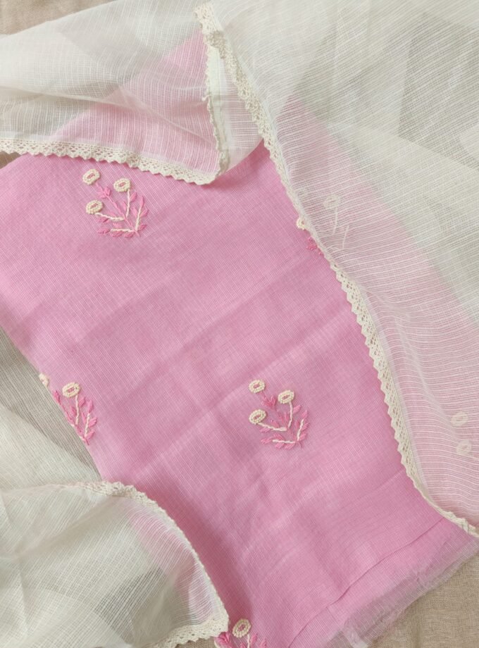 Hand Embroidered Kota Salwars by Ikhtirah (Pink)