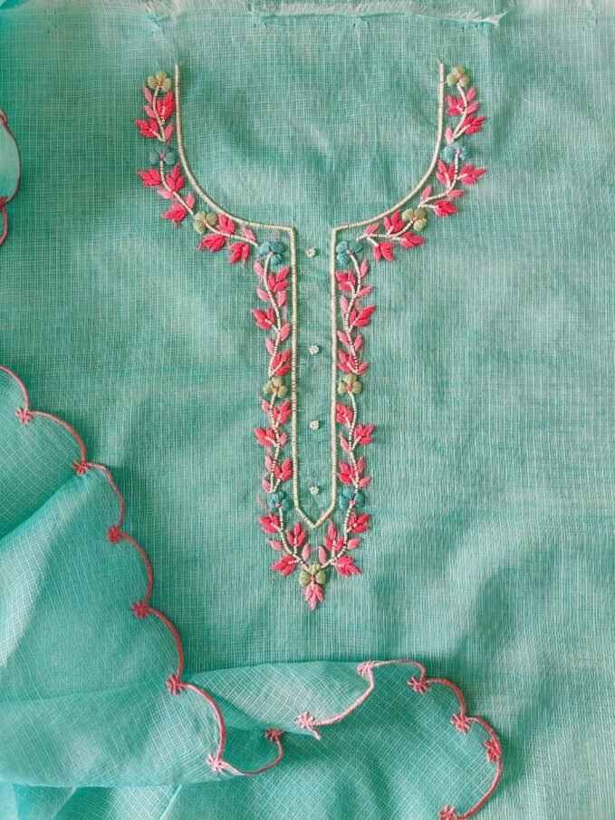 Hand Embroidered Kota Salwars by Ikhtirah (Rama Green)