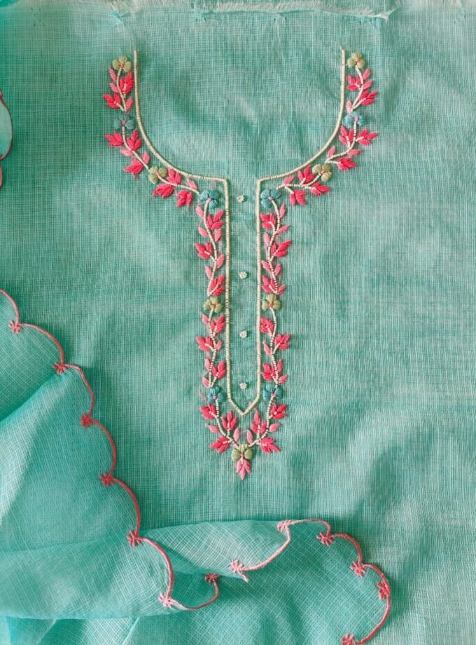 Hand Embroidered Kota Salwars by Ikhtirah (Rama Green)