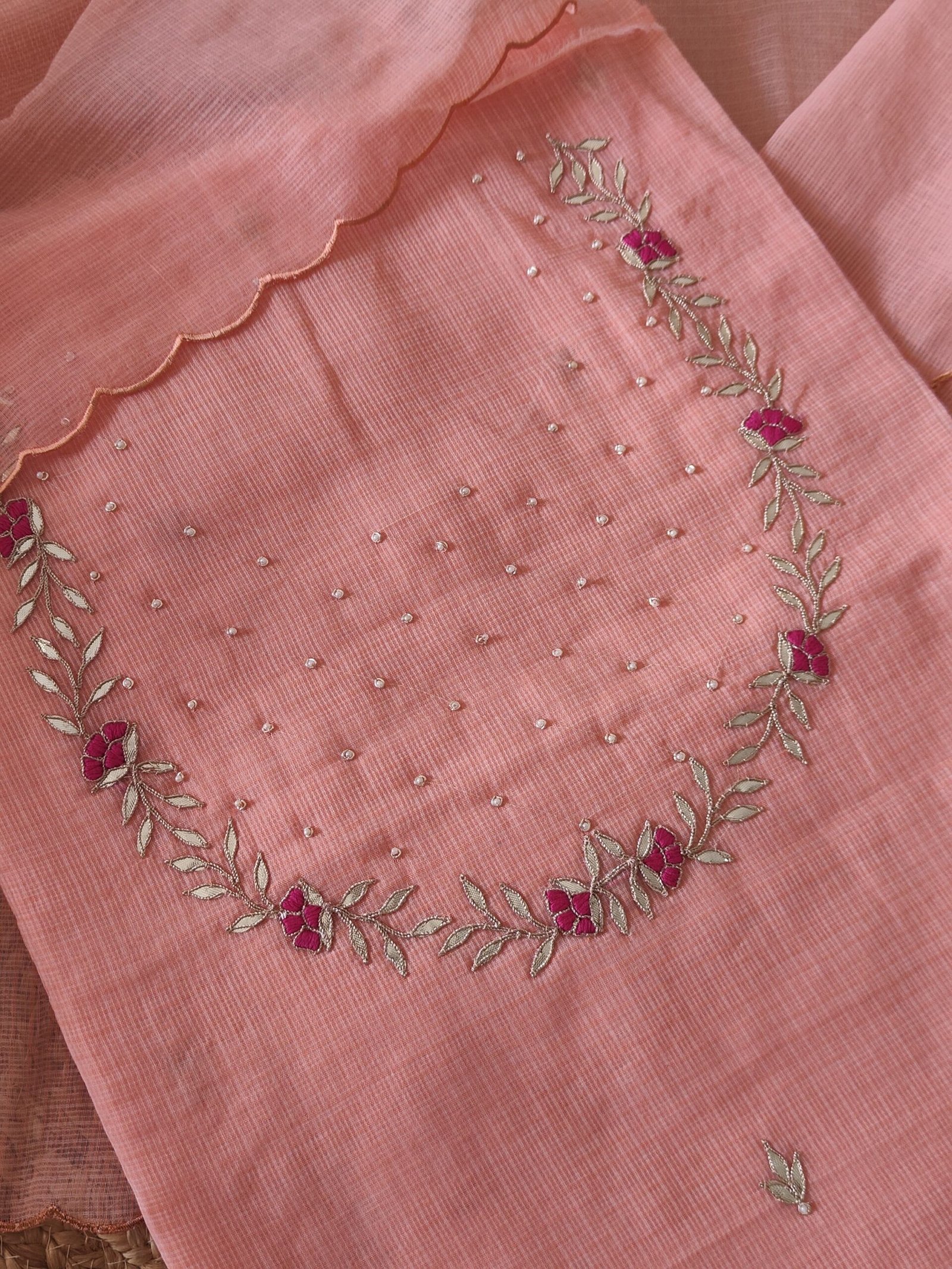 Hand Zardozi Embroidered Gota Kota by Kota Salwars by Ikhtirah (Peach) - Image 4