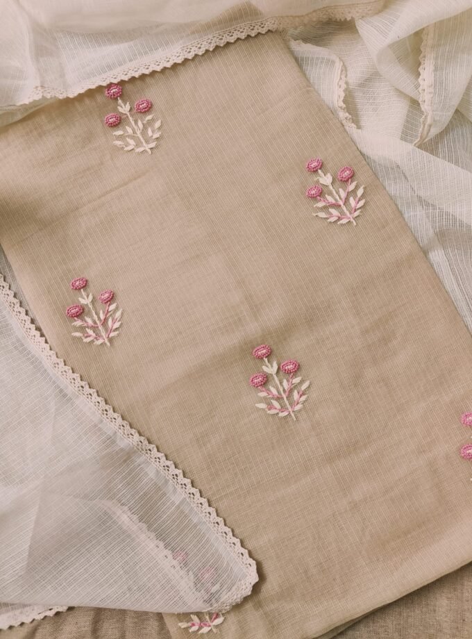 Hand Embroidered Kota Salwars by Ikhtirah (Beige)