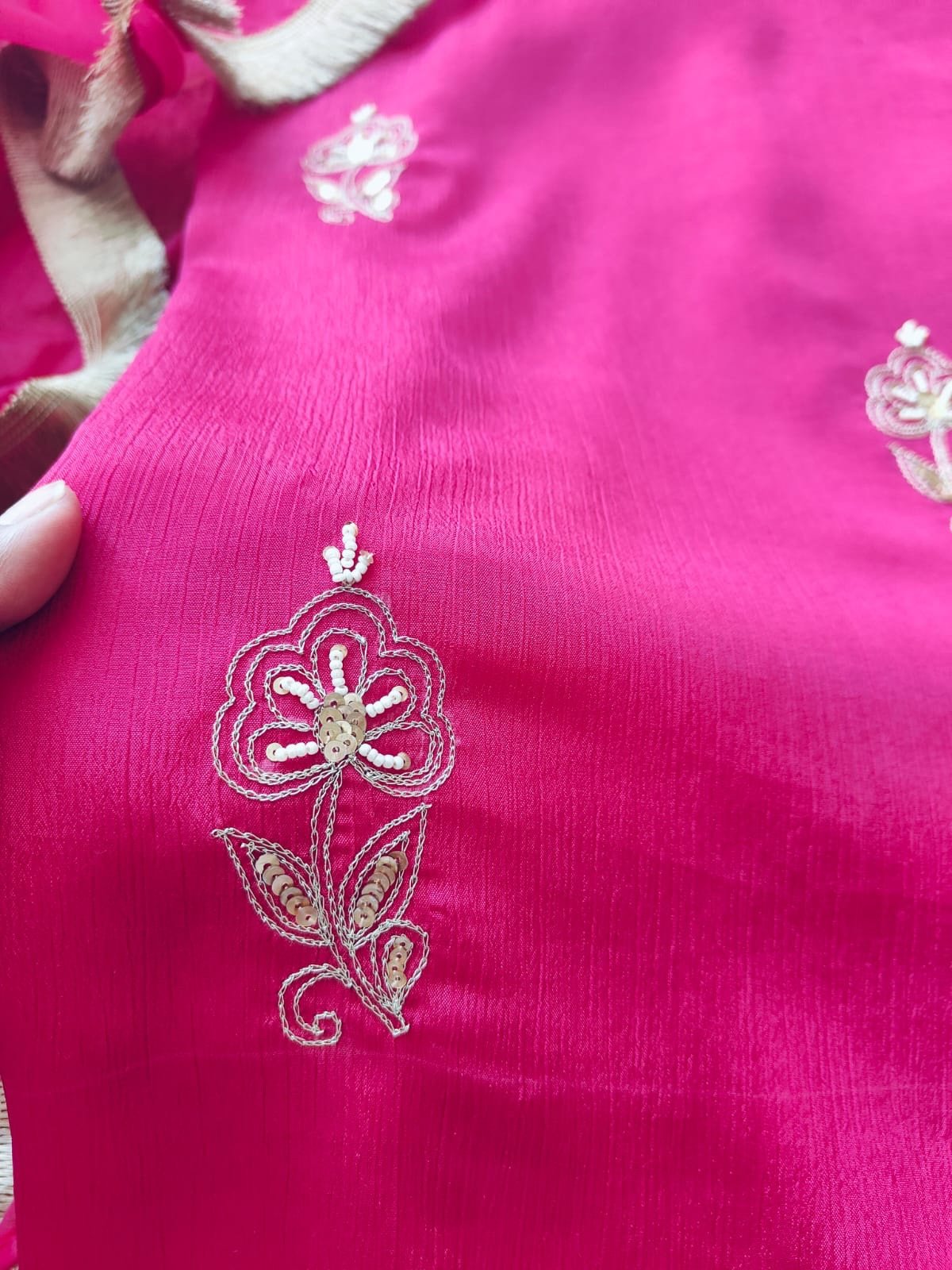 Hand Embroidered Aari worked Chinnon Salwar by Ikhtirah - Image 4