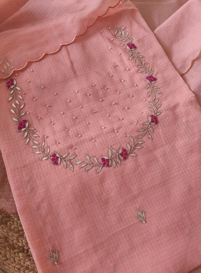 Hand Zardozi Embroidered Gota Kota by Kota Salwars by Ikhtirah (Peach)
