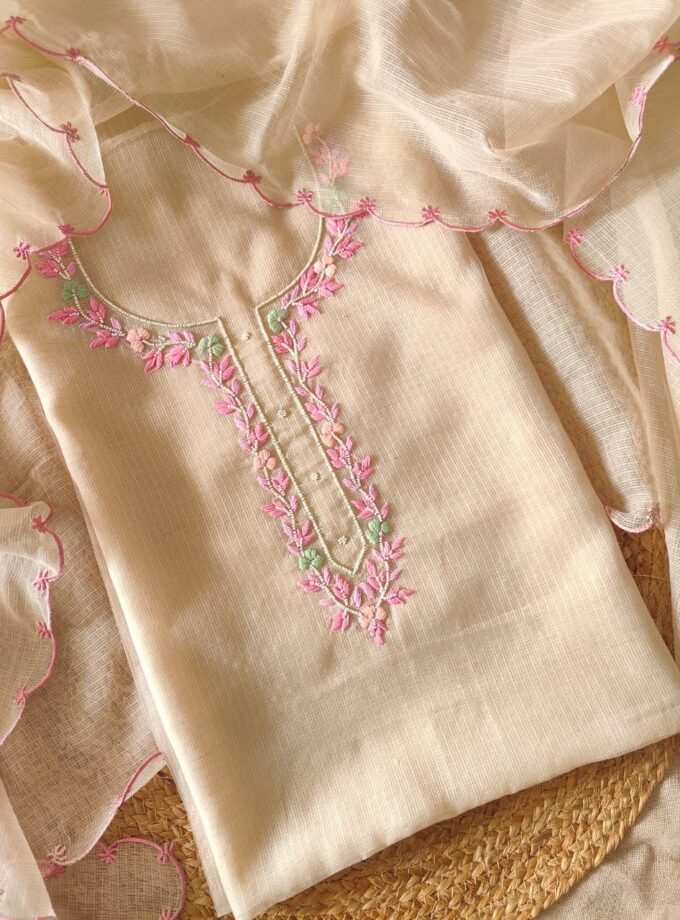 Hand Embroidered Kota Salwars by Ikhtirah (Beige)