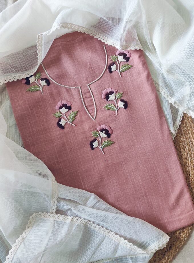Hand Embroidered Pure Cotton Slub Salwars by Ikhtirah