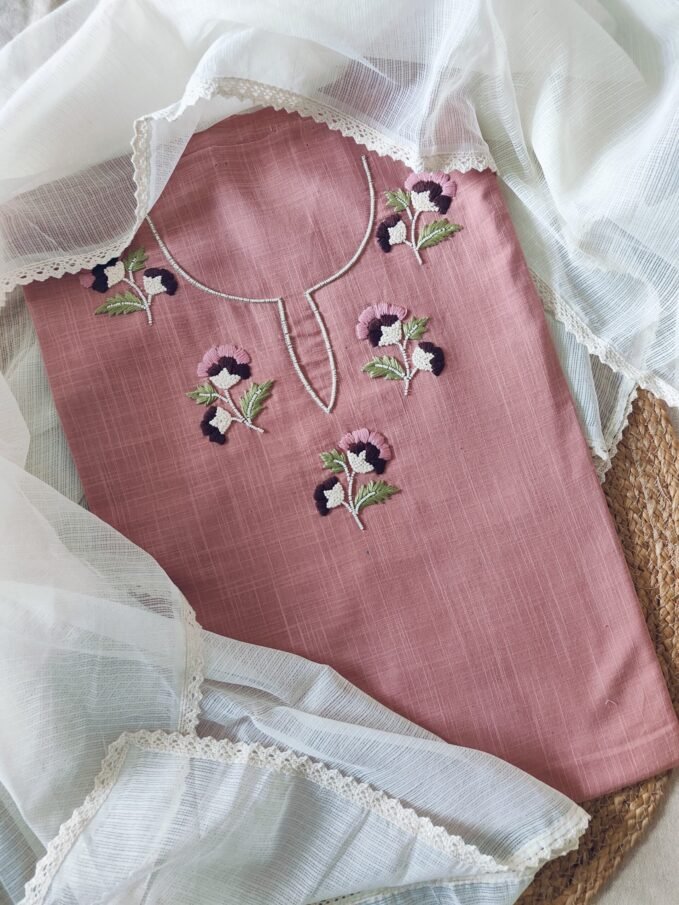 Hand Embroidered Pure Cotton Slub Salwars by Ikhtirah