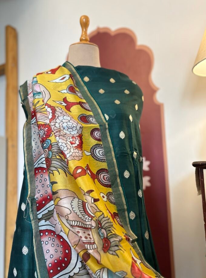 Pure Chanderi Silk Zari Woven Salwars with Exclusive Digitally Printed Dupattas by Ikhtirah