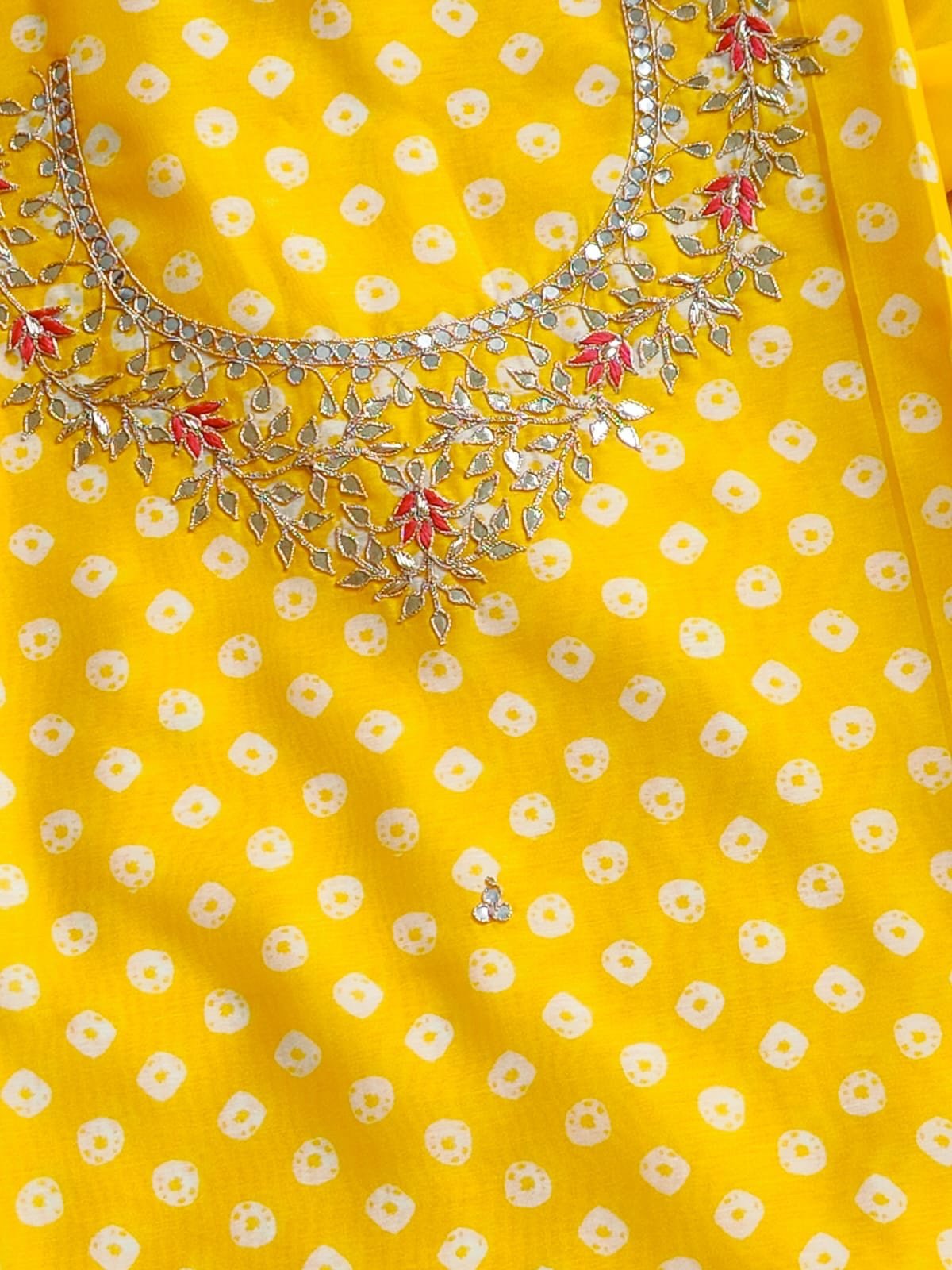 Hand Embroidered Gota worked Chanderi Salwar by Ikhtirah - Image 2