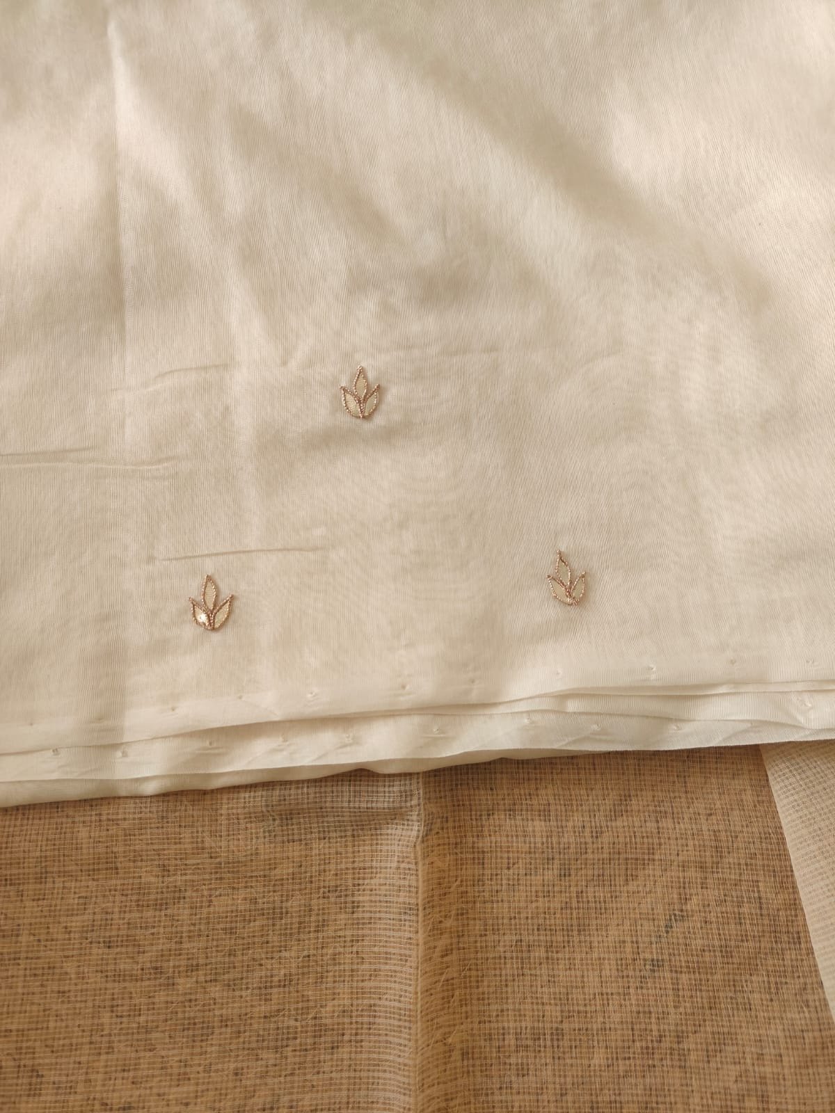 Hand Gota and Thread Embroidered Mul Chanderi Salwar by Ikhtirah (off white) - Image 3