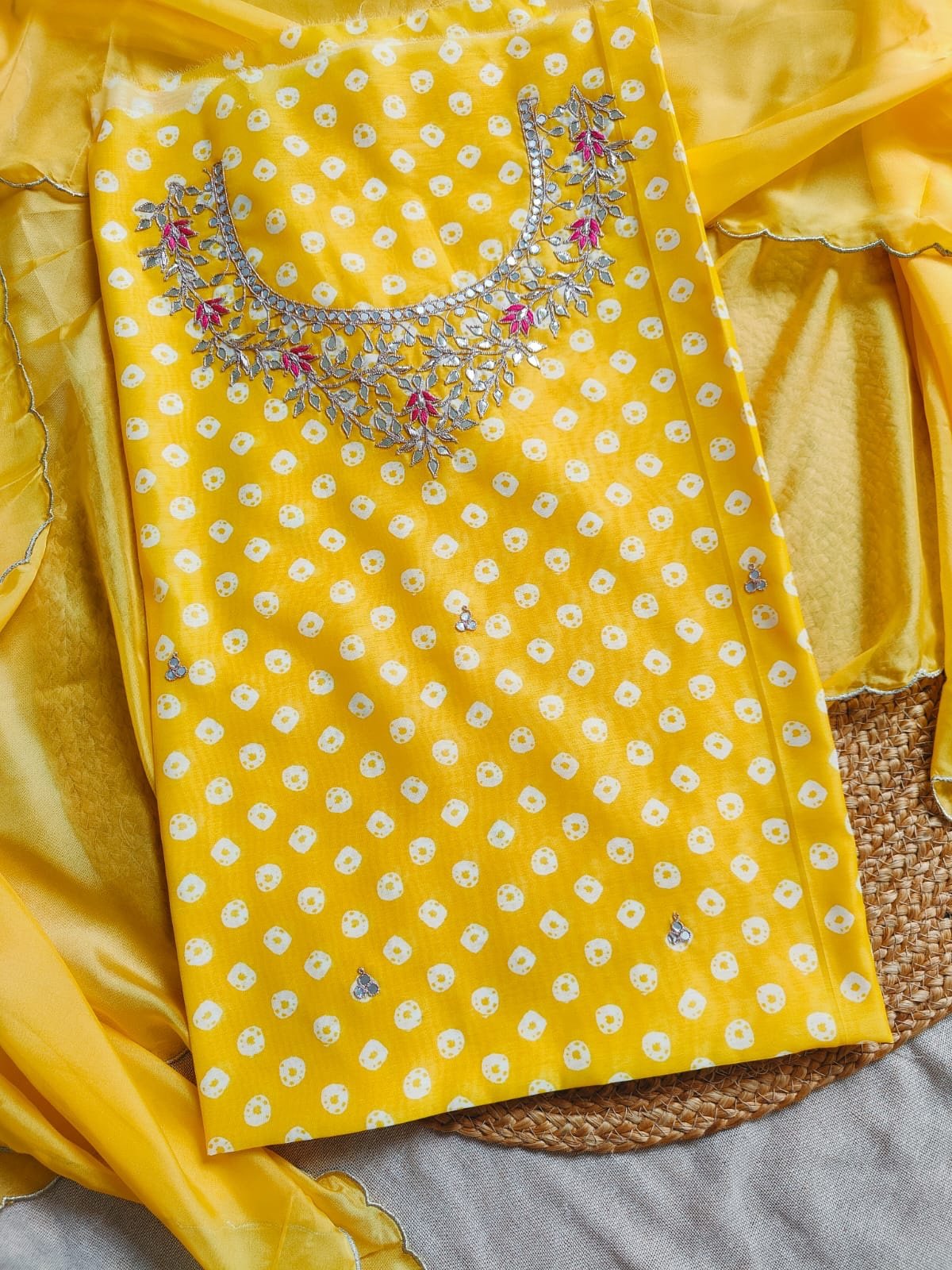 Hand Embroidered Gota worked Chanderi Salwar by Ikhtirah - Image 7