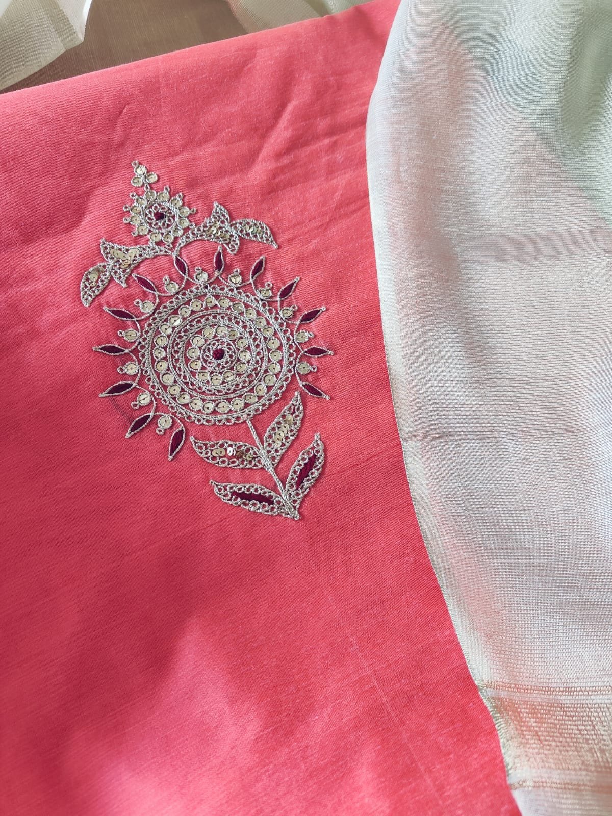 Hand Marodi Embroidered Chanderi Cotton Salwar by Ikhtirah (Peach) - Image 4