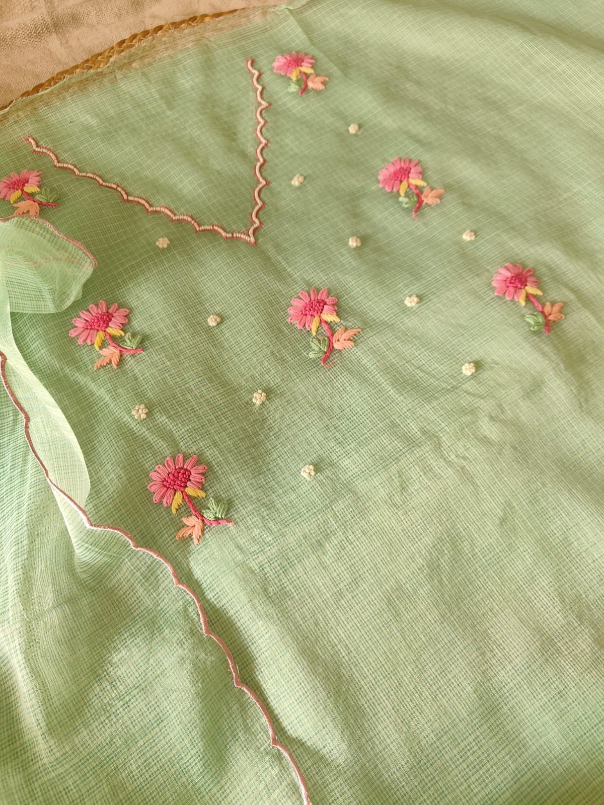 Hand Embroidered Kota by Kota Salwars by Ikhtirah (Green) - Image 2