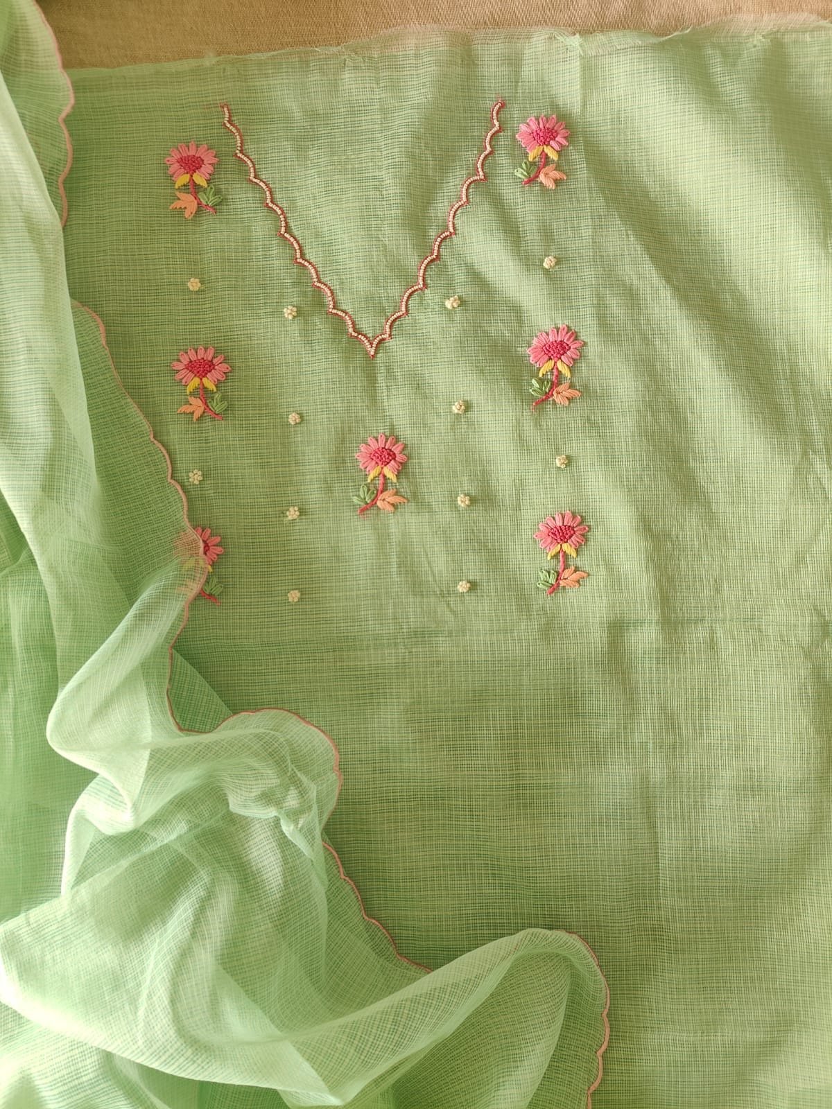 Hand Embroidered Kota by Kota Salwars by Ikhtirah (Green) - Image 3