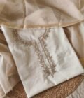 Hand Gota and Thread Embroidered Mul Chanderi Salwar by Ikhtirah (off white)