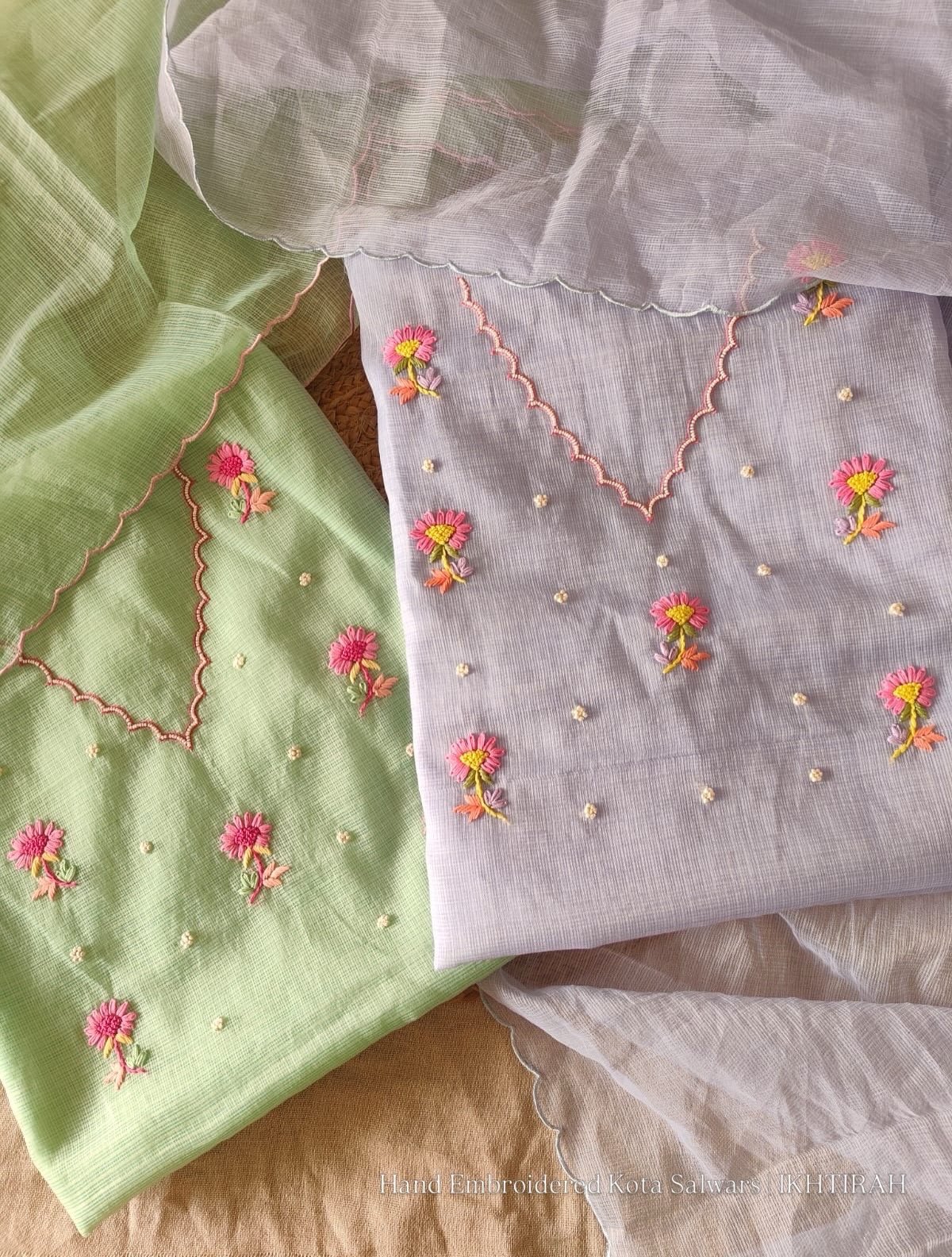 Hand Embroidered Kota by Kota Salwars by Ikhtirah (Light Lavender) - Image 4