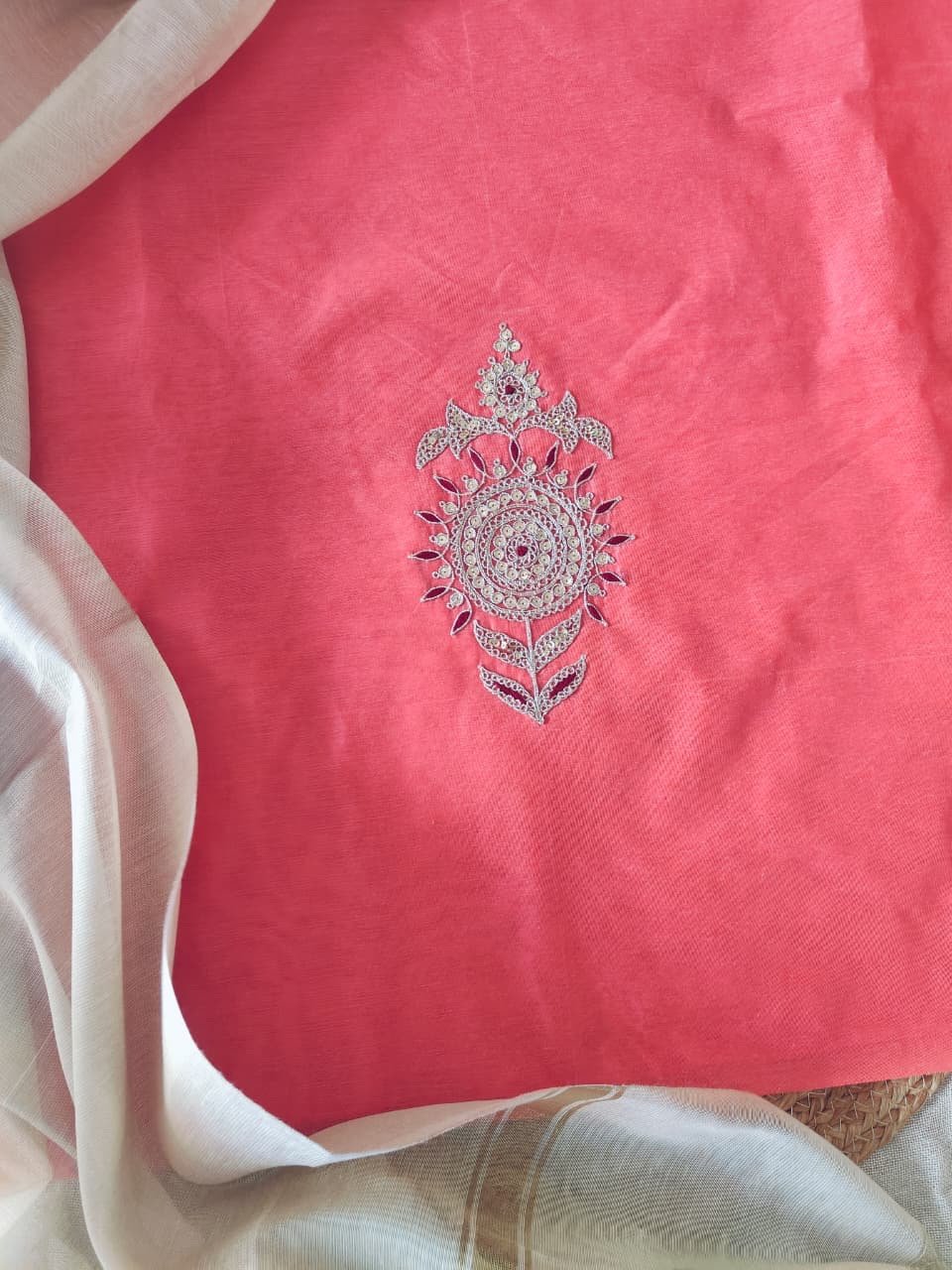 Hand Marodi Embroidered Chanderi Cotton Salwar by Ikhtirah (Peach) - Image 2