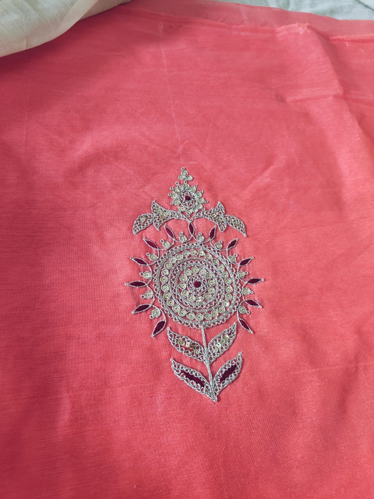 Hand Marodi Embroidered Chanderi Cotton Salwar by Ikhtirah (Peach) - Image 3