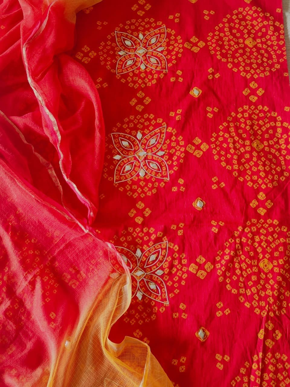 Pure Cotton Bandhni Printed Hand Gota Worked Salwars by Ikhtirah - Image 3
