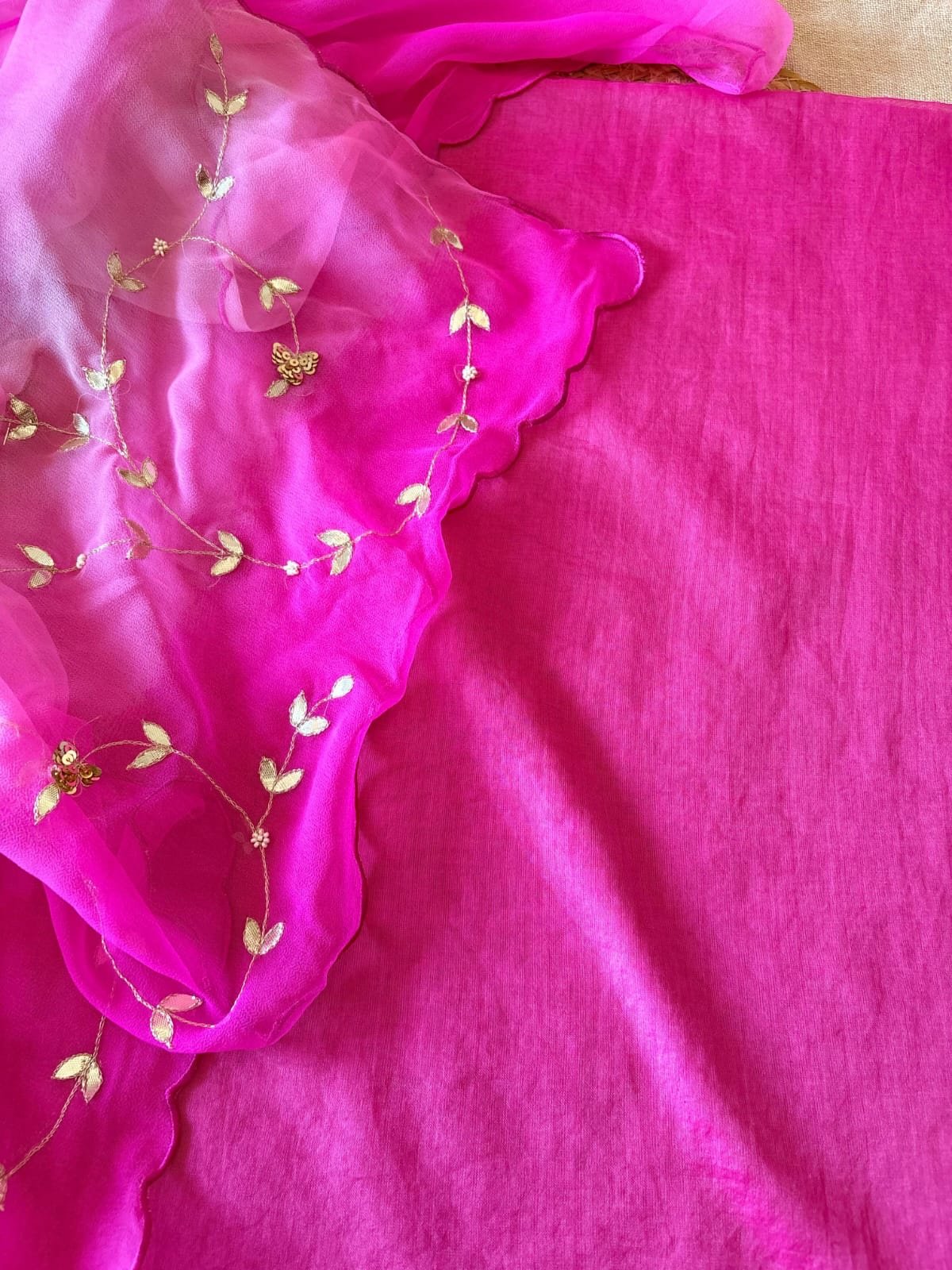 Hand Gota & Aari Embroidered Mul Chanderi-Gorgette Salwar by Ikhtirah - Image 2