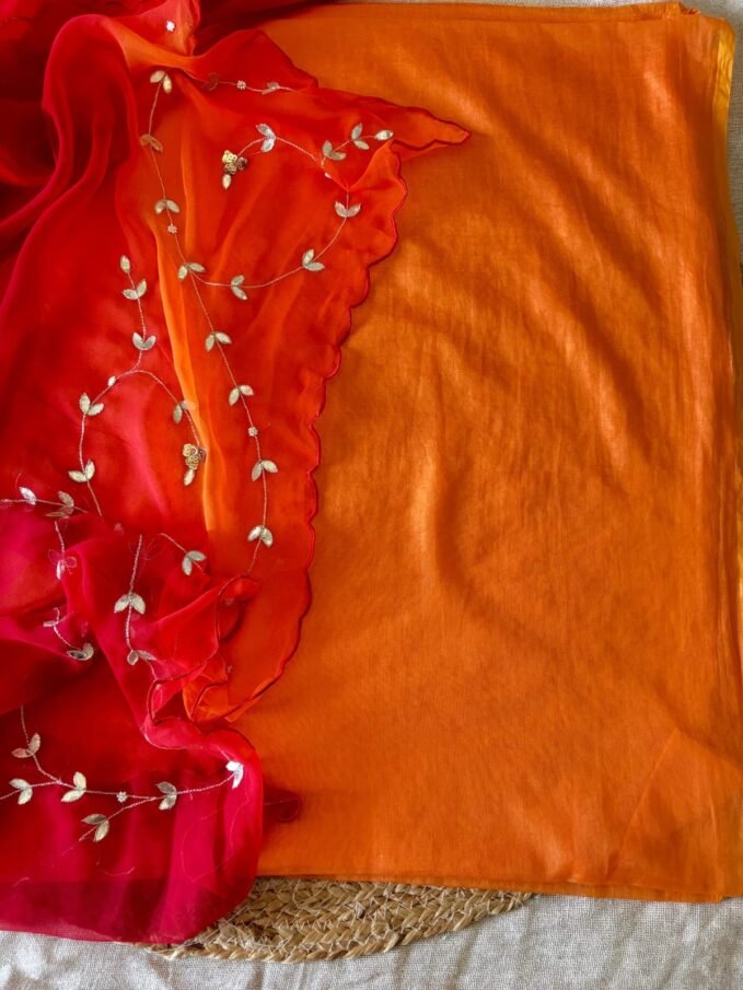 Hand Gota & Aari Embroidered Mul Chanderi-Gorgette Salwar by Ikhtirah