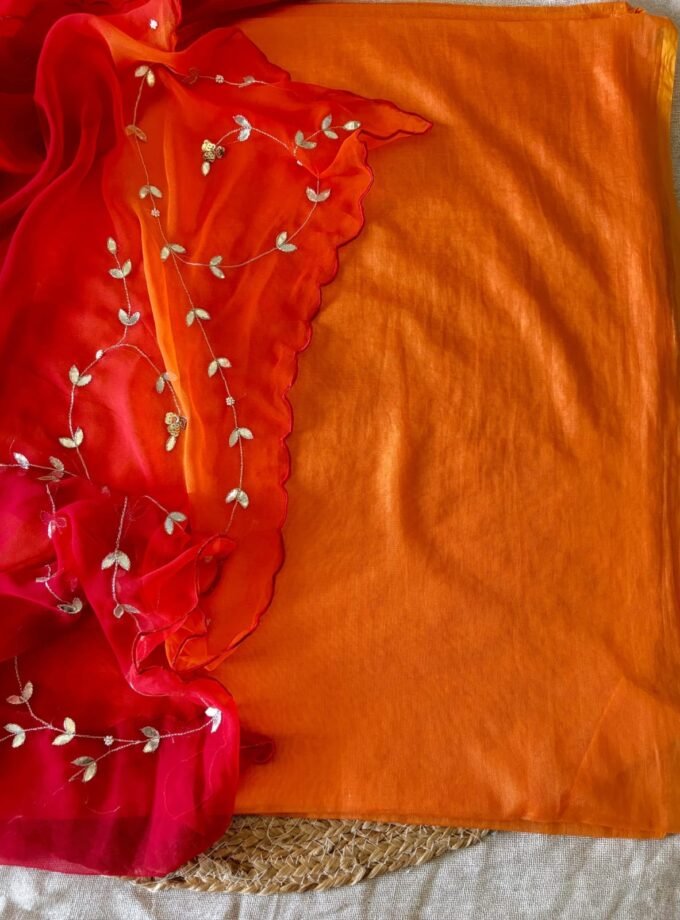 Hand Gota & Aari Embroidered Mul Chanderi-Gorgette Salwar by Ikhtirah