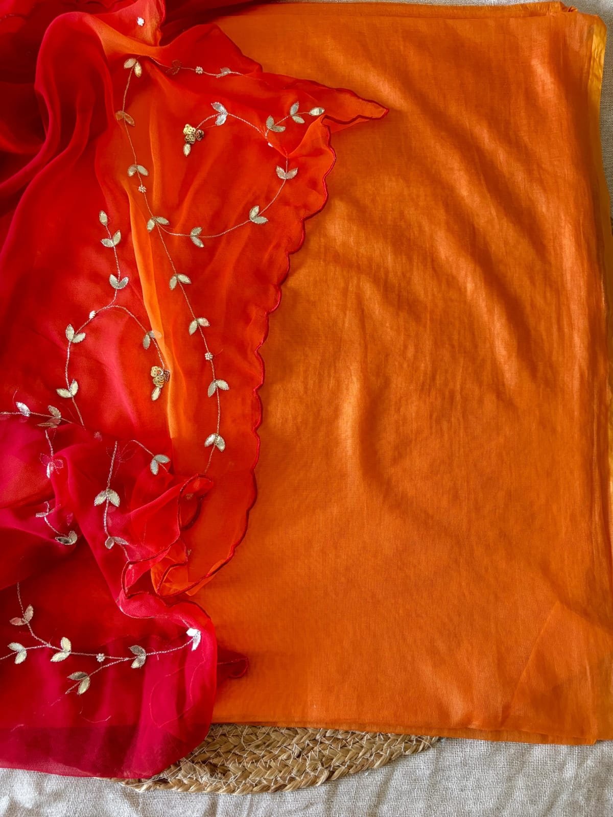 Hand Gota & Aari Embroidered Mul Chanderi-Gorgette Salwar by Ikhtirah