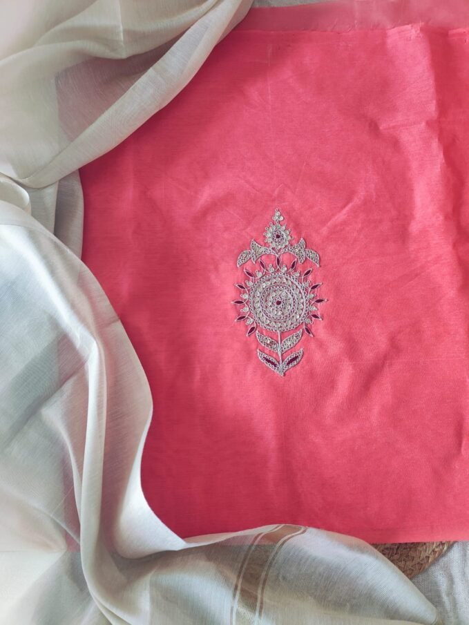 Hand Marodi Embroidered Chanderi Cotton Salwar by Ikhtirah (Peach)