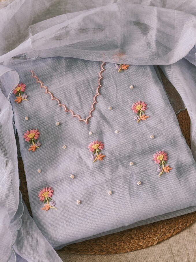 Hand Embroidered Kota by Kota Salwars by Ikhtirah (Light Lavender)