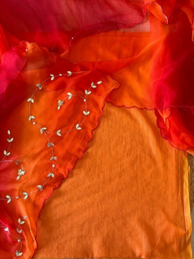 Hand Gota & Aari Embroidered Mul Chanderi-Gorgette Salwar by Ikhtirah - Image 2