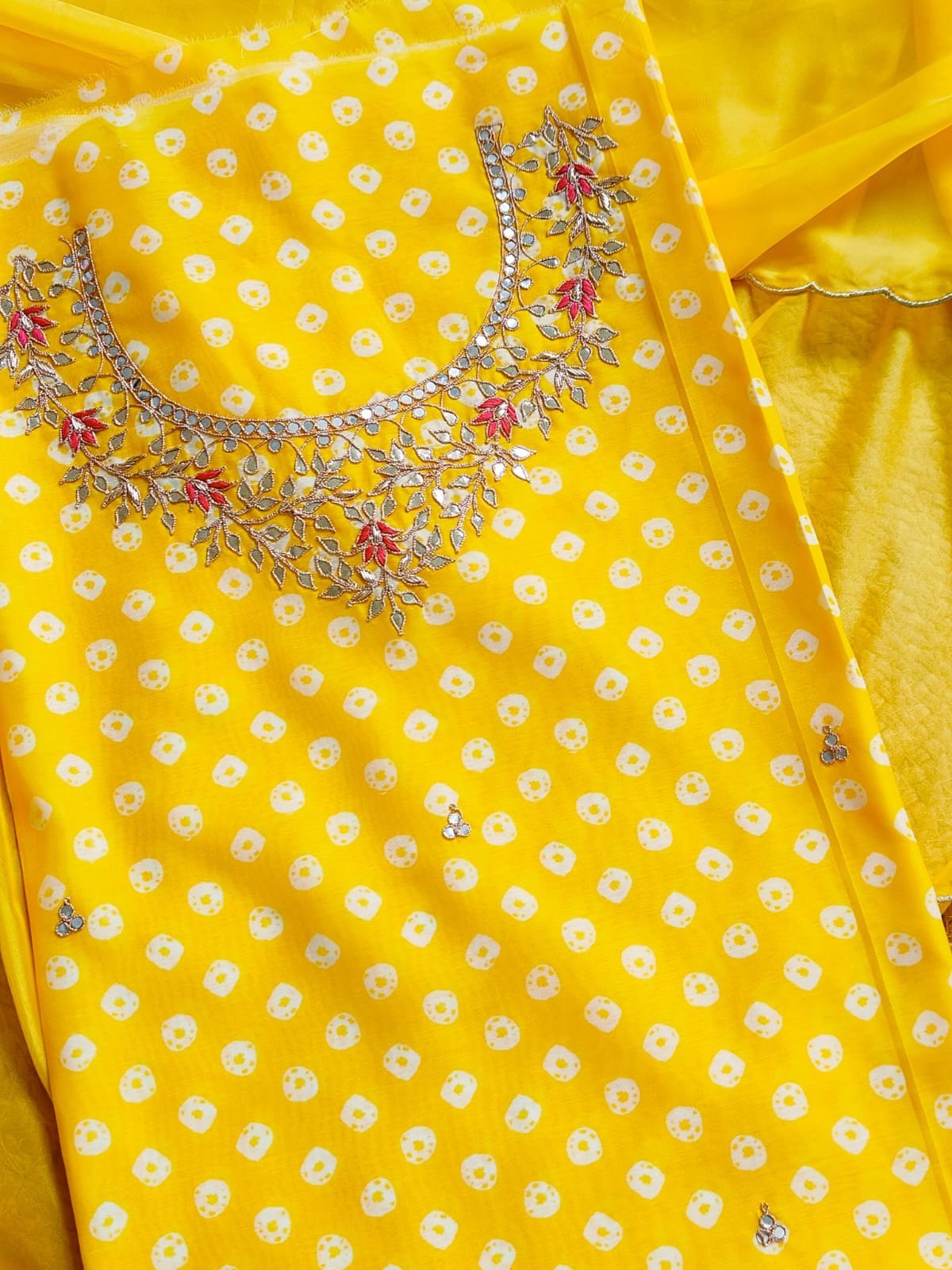 Hand Embroidered Gota worked Chanderi Salwar by Ikhtirah - Image 4