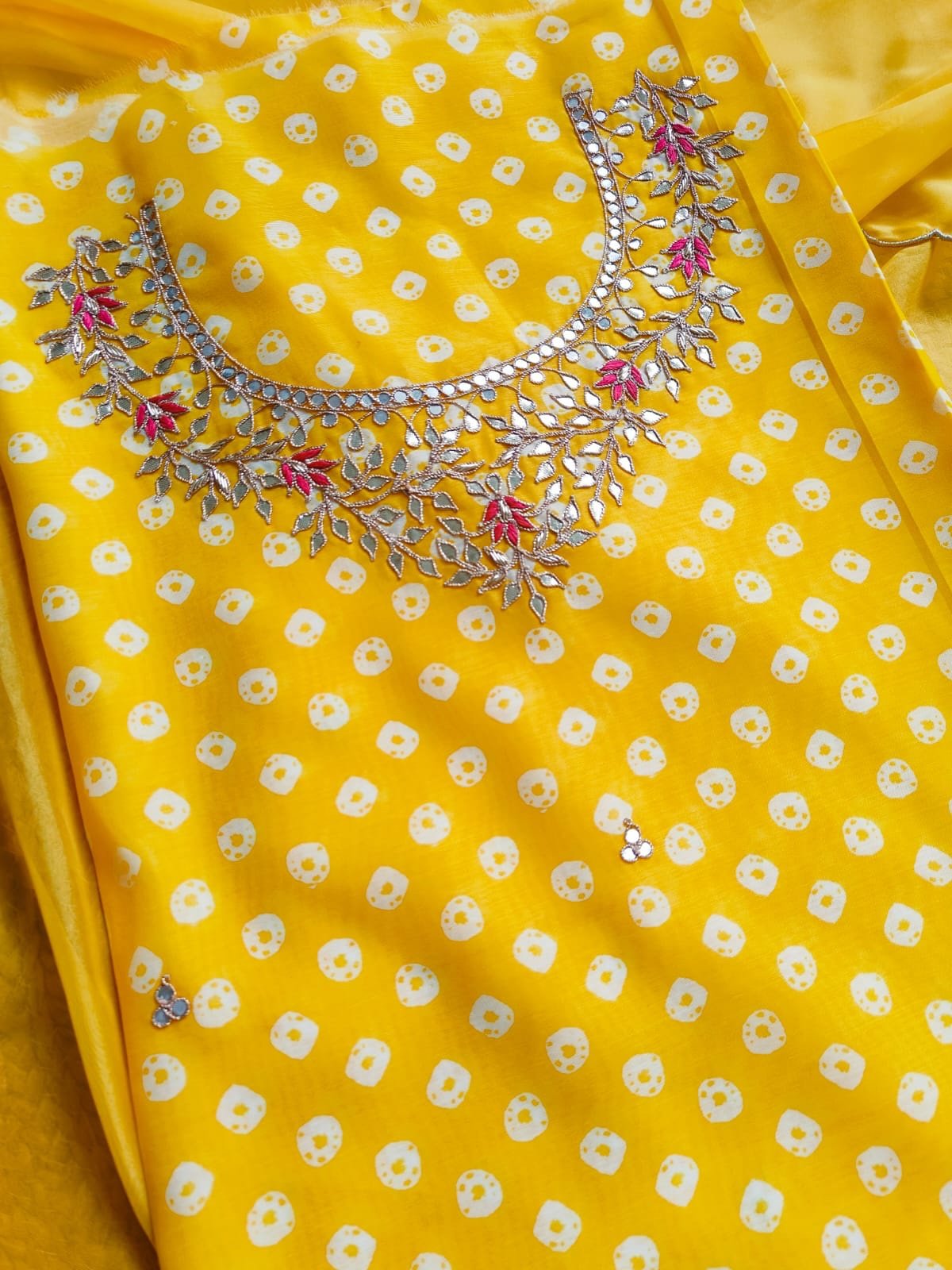 Hand Embroidered Gota worked Chanderi Salwar by Ikhtirah - Image 6