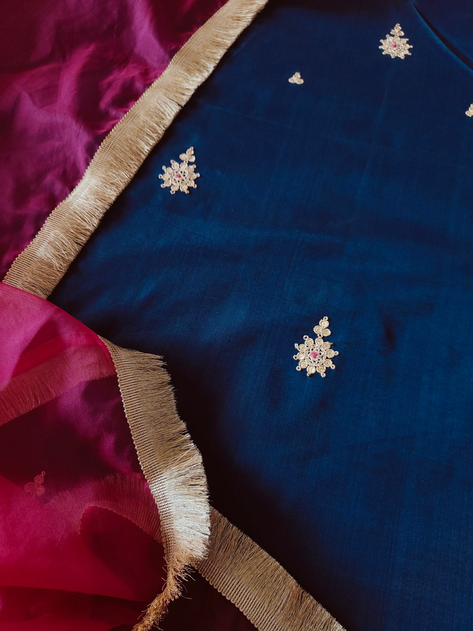 Hand Marodi Embroidered Chanderi Cotton Salwar with Organza Duppatta by Ikhtirah