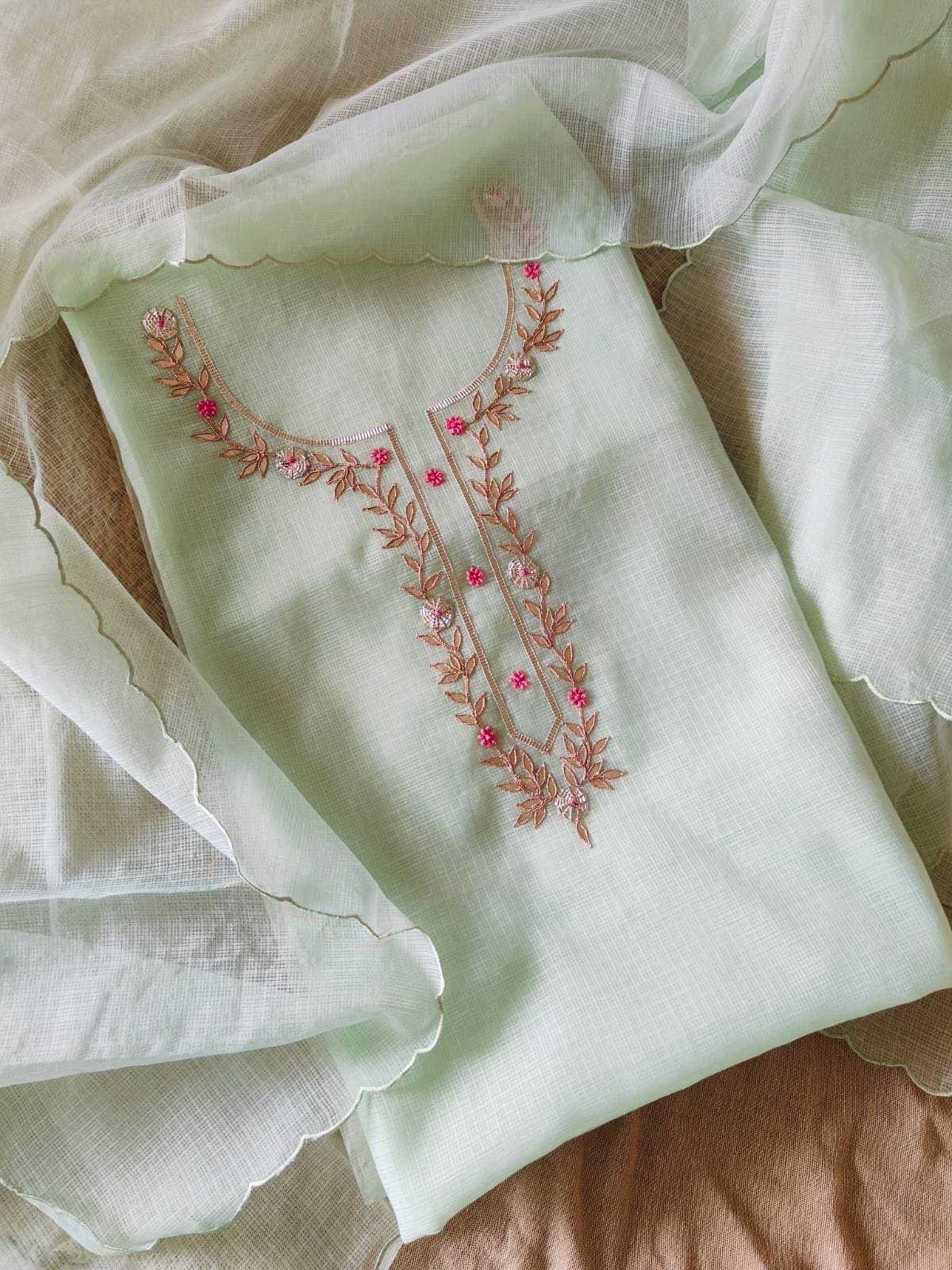 Hand Katcha Gota Embroidered Kota by Kota Salwars by Ikhtirah