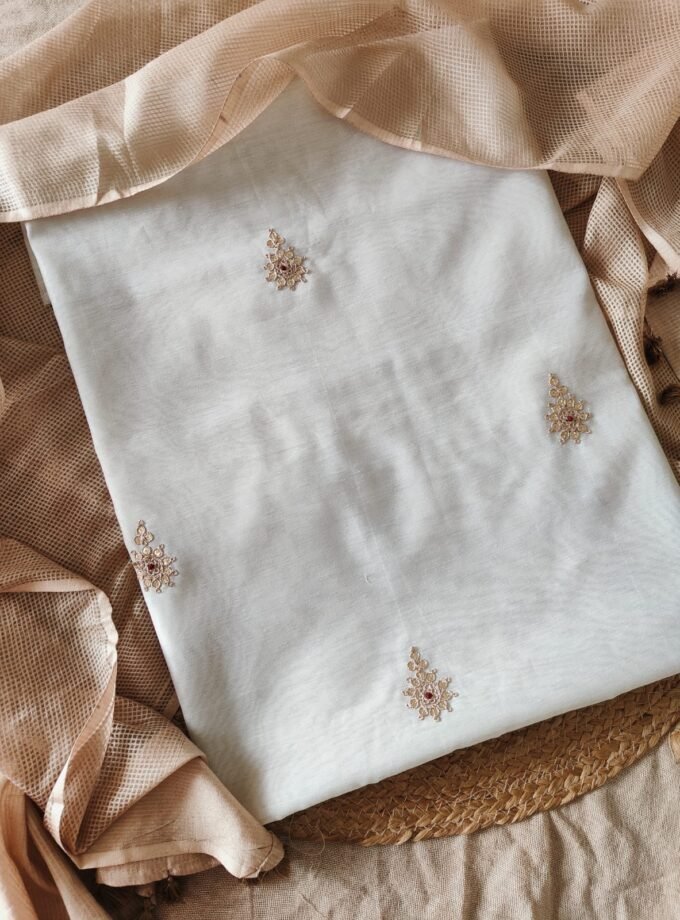 Hand Marodi Embroidered Chanderi Cotton Salwar with Moonga Cotton Duppatta by Ikhtirah